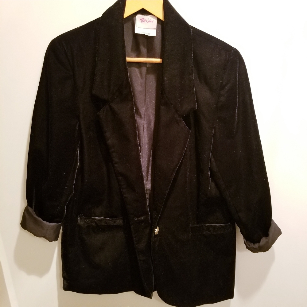 Black Velvet Velour Gold Button Blazer Coat Jacket